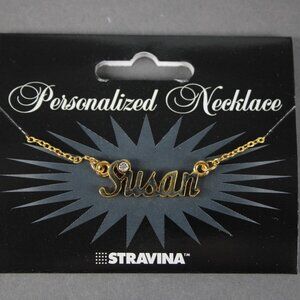 SUSAN Name Goldtone Rhinestone Accent 14.5" w 4.5" Multi Ring Ext Necklace